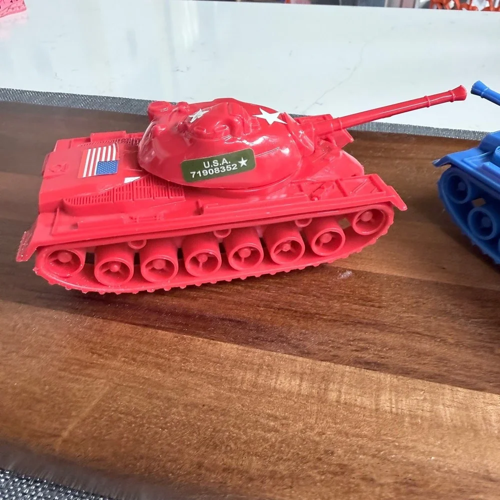 Pair‎ of Tim Mee Toy Patton M48 Tanks - Red & Blue - Made in USA - WWII Military